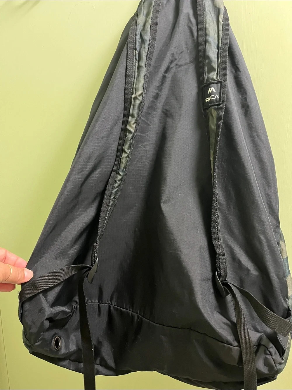 RVCA Camouflage Drawstring Backpack with Black Mesh Accents